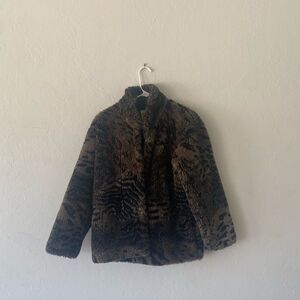 Vintage Duffel Outdoor multicolored brown gray black animal print teddy coat